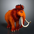 Cartoon Style Orange Mammoth With Shaggy Fur And Long White Tusks