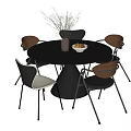 Modern Dining Table and Chair Combination Dining Chair Round Dining Table 3d model