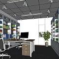 Medical Storage Room Interior Featuring Shelves Desk Computer And Green Plant