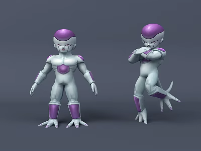 Game Movie Character 3D Model With Purple White Body And Tail In Different Poses 3d model