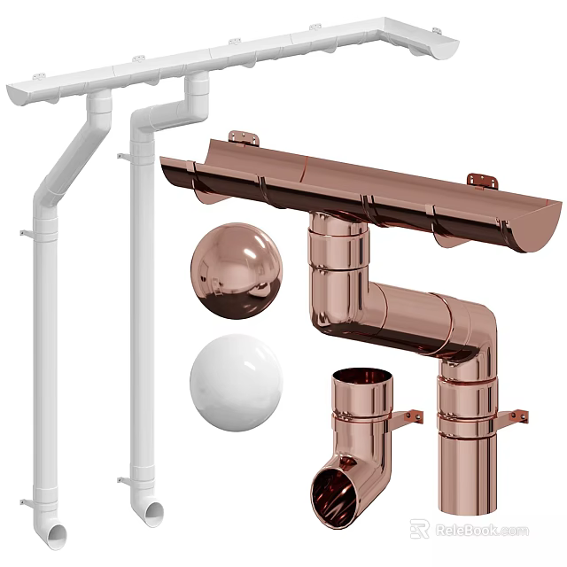 Plumbing Pipe Fittings With White And Copper Pipes Including Decorative Balls 3d model 