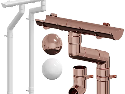 Plumbing Pipe Fittings With White And Copper Pipes Including Decorative Balls 3d model