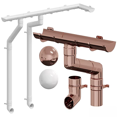 Plumbing Pipe Fittings With White And Copper Pipes Including Decorative Balls 3d model