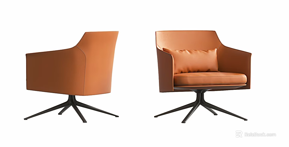 Orange Leather Office Chair With Armrest Cushion And Black Five Star Base 3d model 