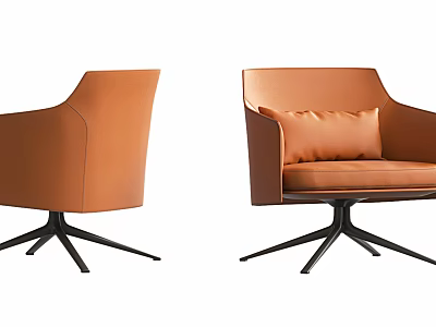 Orange Leather Office Chair With Armrest Cushion And Black Five Star Base 3d model