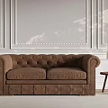 Classic Brown Tufted Two Seater Sofa With Side Table And Table Lamp 3d model