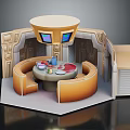 Sci Fi Interior Scene With Round Table Curved Seats Overhead Console Screens And Metallic Walls 3d model