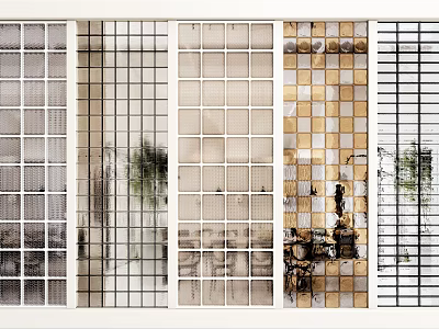 Stylish Room Dividers With Various Grid Patterns And Textured Glass For Modern Interiors 3d model