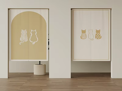 Yellow And Beige Doors With White And Yellow Cat Patterns In Interior Design 3d model
