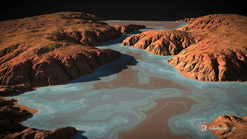 Breathtaking Red Rock Landscape With Blue Winding River And Canyon Views 3d model 