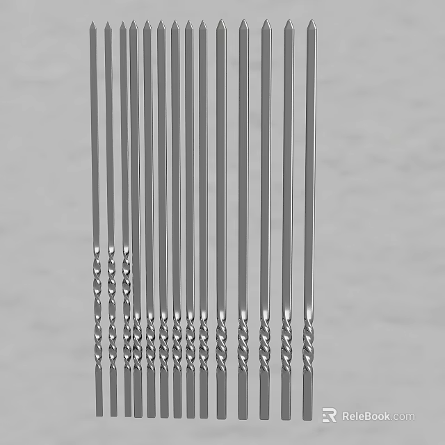 Silver Metal Cutlery Set Of Chopsticks With Spiral Design Neatly Arranged 3d model 