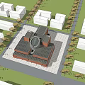 Red Brick Museum Building With Modern Design And Unique Roof Structure