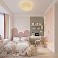 Cozy Kids Room With Pink Headboard White Bed Window Curtains Bookshelf Chair And Stuffed Toys