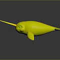 Blue Narwhal with Long Tusk and Pink Belly on Dark Background with Reflection