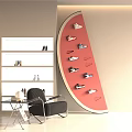 Modern Shoe Cabinet with Open Design White Multi Layer and Red Curved Interior 3d model
