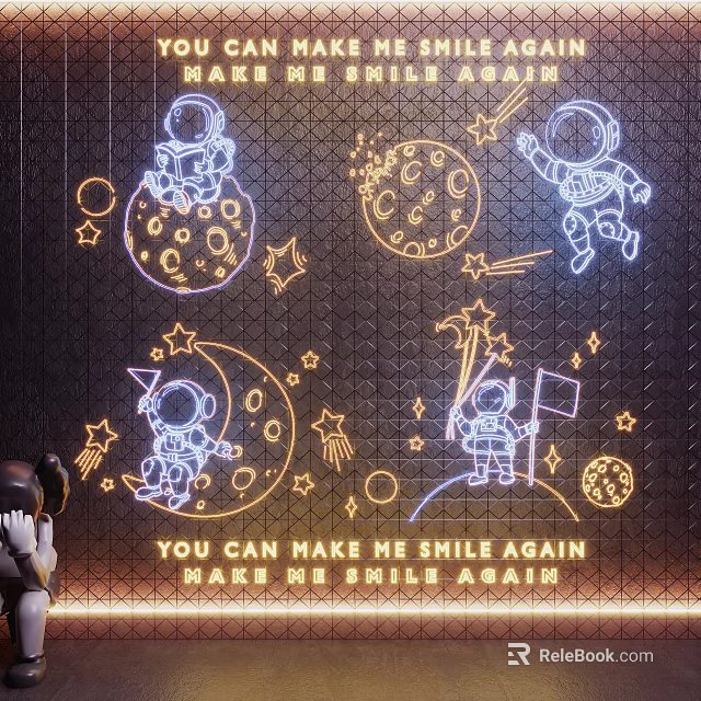 Creative Decorative Lights with Astronaut Moon Star Patterns for Wall Decoration 3d model