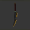 Long Curved Knife With Brown Wooden Handle And Green Ring Design