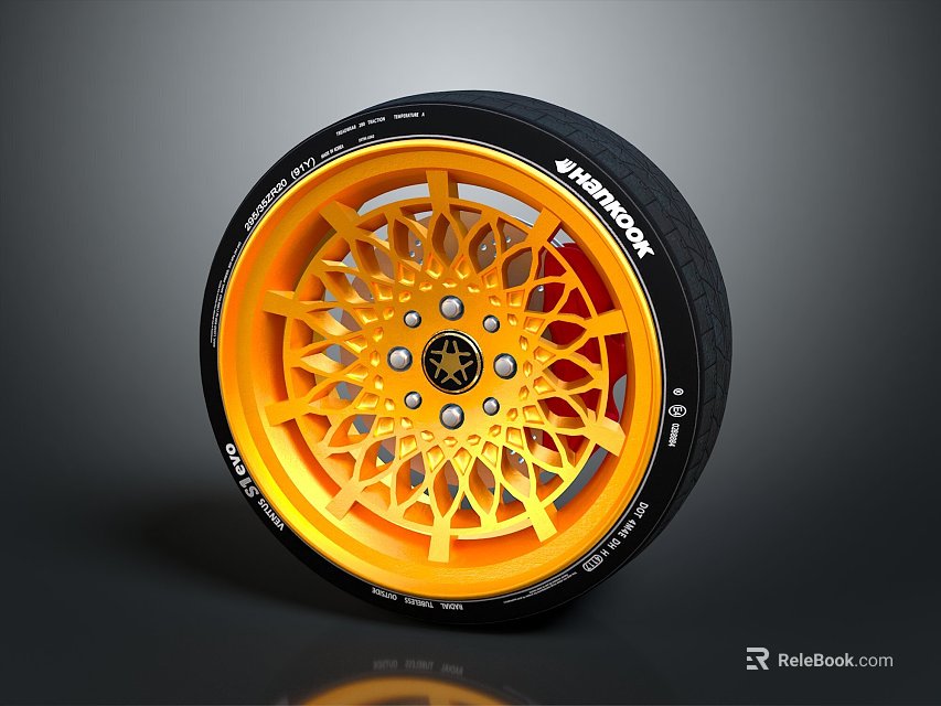 JAPANSPORT Tire With Yellow Rim And Intricate Spoke Design 16 Inch 3d model 