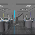 Modern Internet Cafe Interior With Comfortable Seats Gaming Computers And LED Lighting 3d model