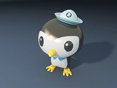 Cute Penguin Doll With Blue Hat Badge Yellow Beak Feet And Black White Body 3d model