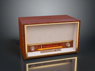 Vintage Electronic Radio With Wooden Case Gold Trim Classic Knobs Tuning Panel And Speaker Grille 3d model