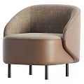 Single Sofa With Beige Fabric Backrest Brown Leather Seat Rounded Armrests Black Slim Legs