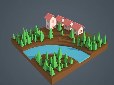 Modern Cartoon Scene Cartoon River 3d model