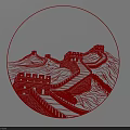 Intricate Red Round Carving With Great Wall Pattern Artwork Design 3d model