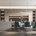 Elegant Modern Restaurant Interior Design With Marble Dining Table And Turquoise Chairs 3d model