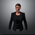 Realistic Female Upper Body With Black Blazer And Dark Top Against Gray Gradient Background