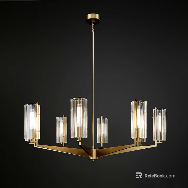 Modern Brass Chandelier With Glass Shades And Illuminated Design For Interior 3d model 