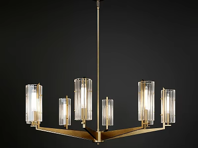 Modern Brass Chandelier With Glass Shades And Illuminated Design For Interior 3d model