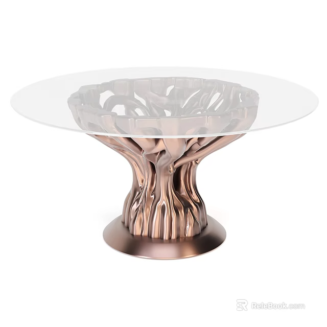 Modern Coffee Table With Glass Top And Rose Gold Sculptural Base 3d model 