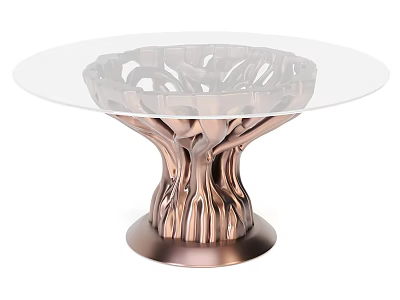 Modern Coffee Table With Glass Top And Rose Gold Sculptural Base 3d model
