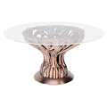 Modern Coffee Table With Glass Top And Rose Gold Sculptural Base