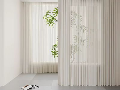 Light Filtering White Curtains with Plant Pattern for Modern Home Interior Design 3d model