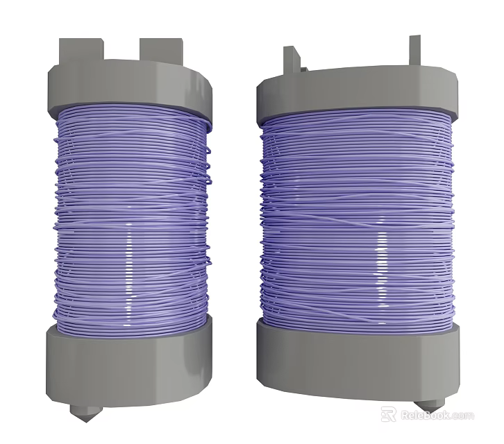 Two Purple Coiled Industrial Equipment Units With Gray Cylindrical Frames for Industrial Use 3d model 