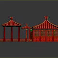 Chinese Traditional Red Architecture With Overhanging Eaves Red Roof Wooden Pillars And Open Veranda