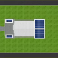 Cartoon Scene Featuring Building With Solar Panels On Roof And Green Grass Field