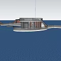 Waterfront Modern Boutique Hotel Building With Glass Facade Brick Walls Trees And Water Reflections