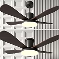 Modern Ceiling Fan With Dark Blades White Light Geometric Pattern Wall And Striped Decoration