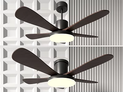 Modern Ceiling Fan With Dark Blades White Light Geometric Pattern Wall And Striped Decoration 3d model