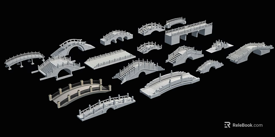 Various Landscape Bridge Architectural Models With Arch Flat And Step Designs 3d model