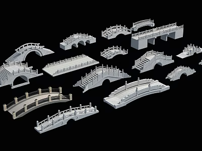 Various Landscape Bridge Architectural Models With Arch Flat And Step Designs 3d model