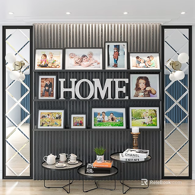 Elegant Decorative Ornament Combination with Photo Frames HOME Letter Mirrors and Tabletop Accents 3d model 