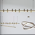 Modern Chandeliers with Linear Metallic Bars and Warm Lighting Featuring Multiple Styles Including Ring Design 3d model