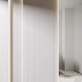 Minimalist Modern Interior Space With White Walls Vertical Stripe Details Mirror And Marble Floor