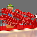 The Splendors Colorful Display Installation With Red Wavy Elements And Spherical Structure 3d model