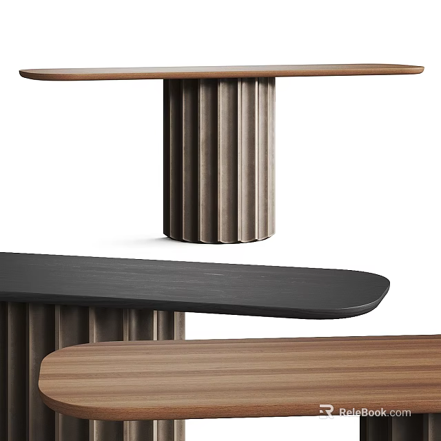Modern Wooden Console Table With Fluted Cylindrical Base And Decorative Top 3d model 