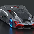 Futuristic Streamlined Silver Sports Car With Blue Lighted Wheels And Red Tail Lights